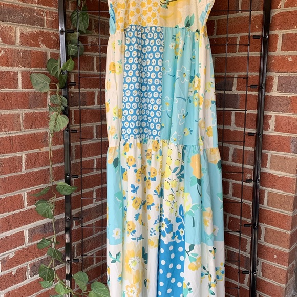 Girls' Blue & Yellow Patchwork Floral Maxi Dress - Picture 2 of 3